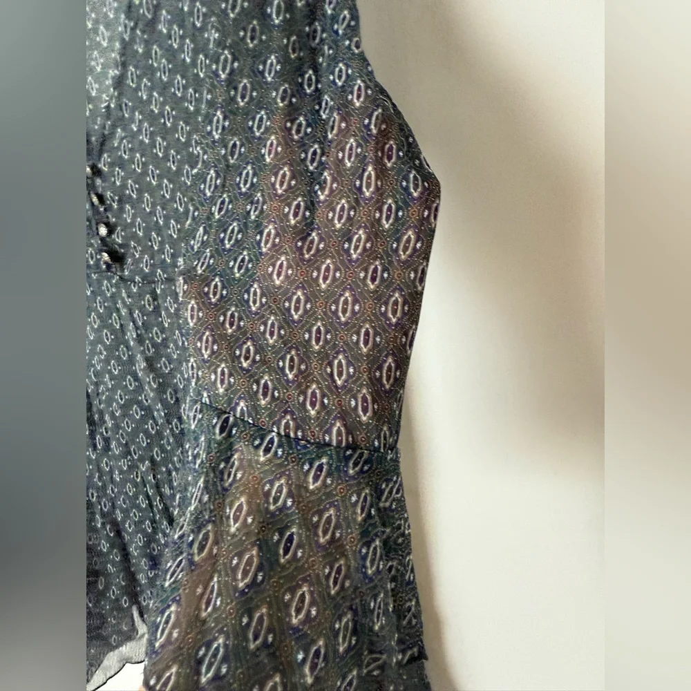 Vintage Y2K Sheer Asymmetrical Flowy Boho Printtd Top - Picture 12 of 14